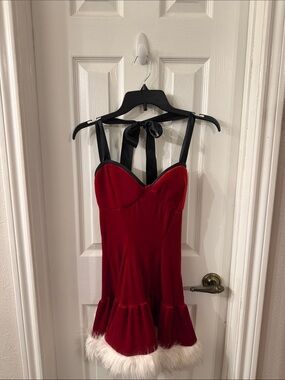 J. Valentine Red Velvet Holiday Dress with Faux Fur Trim M/L